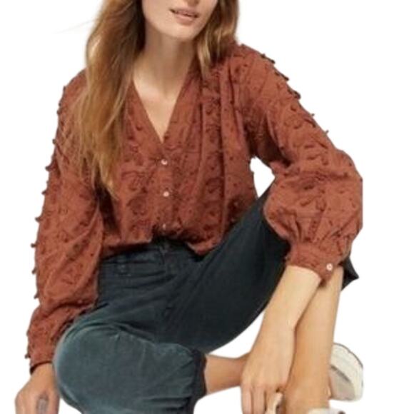 Anthropologie Tops - Anthropologie Seen Worn Kept Brown Eyelet Button Down Size 8